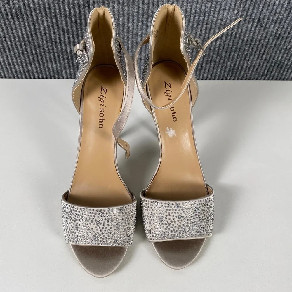 Zigi Soho Tariff Champagne Rhinestone Ankle Strap‎ Stiletto Heels Womens 8.5 SU